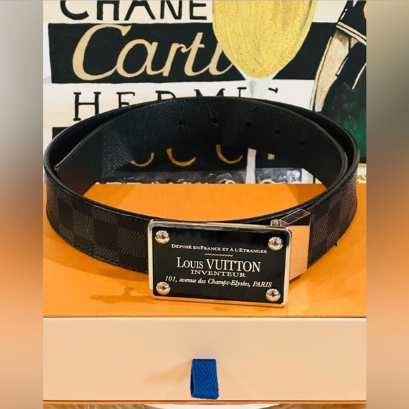 LOUIS VUITTON Damier Graphite Belt w/ Logo Silver Buckle Size 85-34 Unisex w/COA - Picture 5 of 10